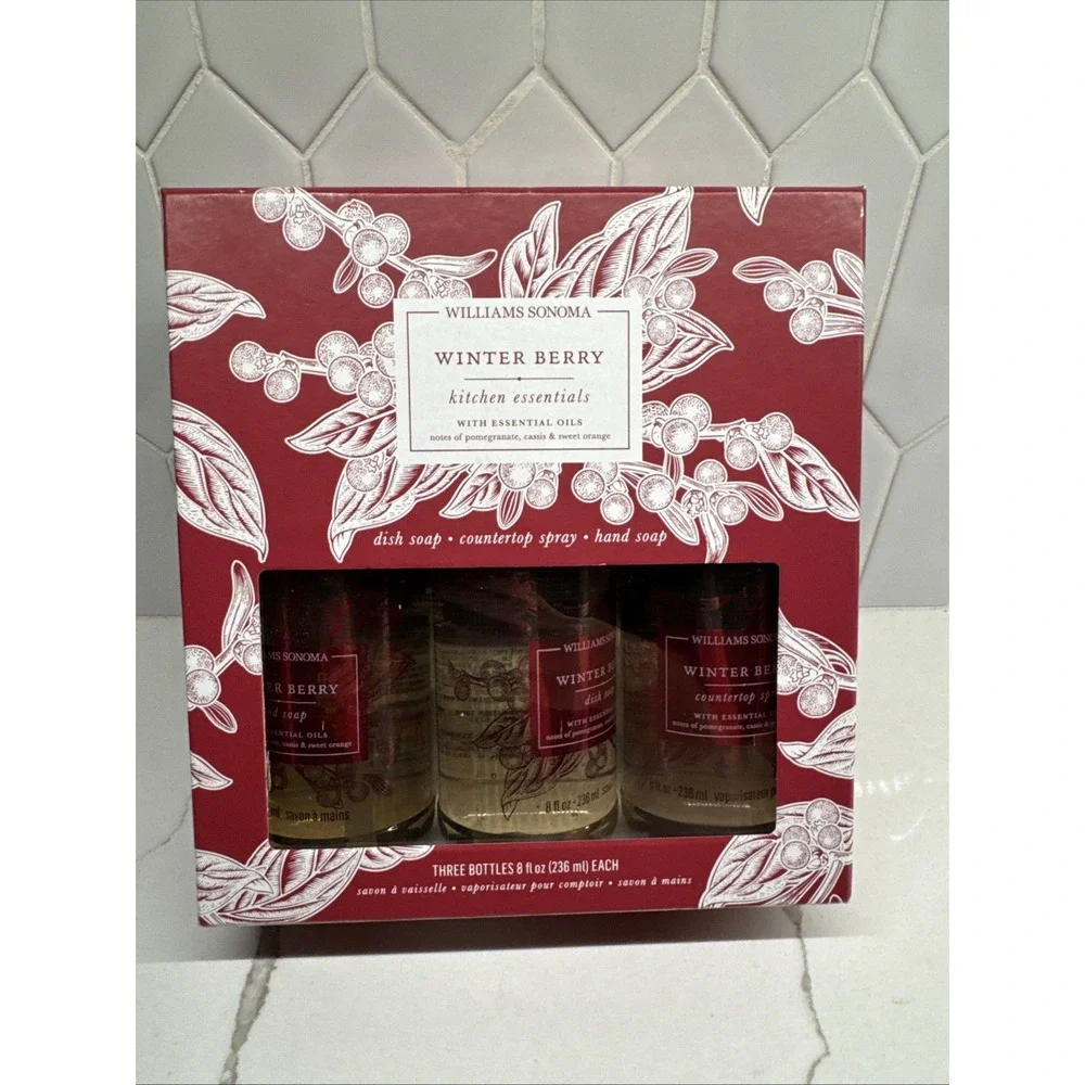 Winter Berry Williams Sonoma Kitchen Essentials Hand Dish Soap Room Spray New